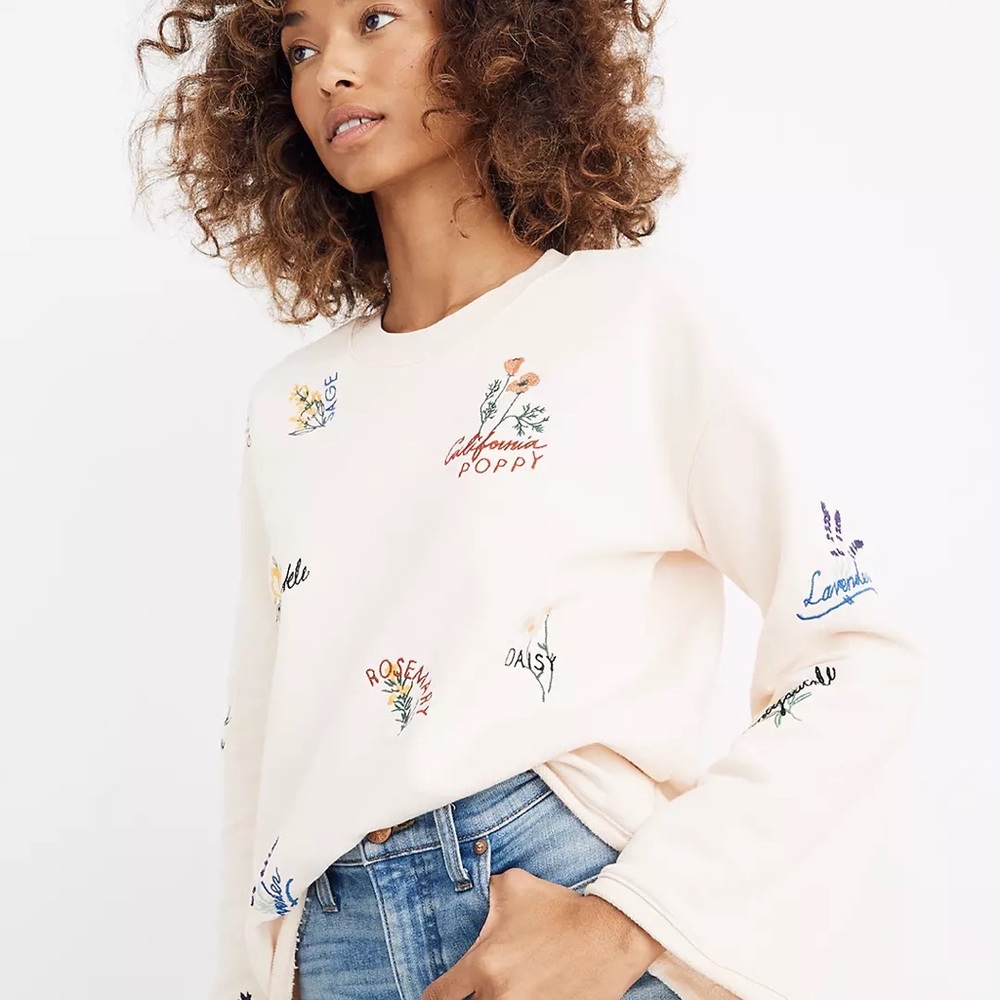Madewell botanical embroidered bell sleeve sweatshirt